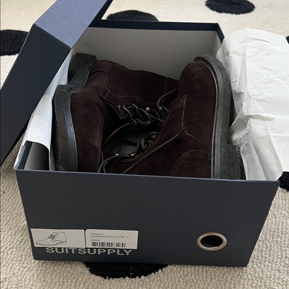 Suit Supply Dark Brown Suede Lace-Up Boots